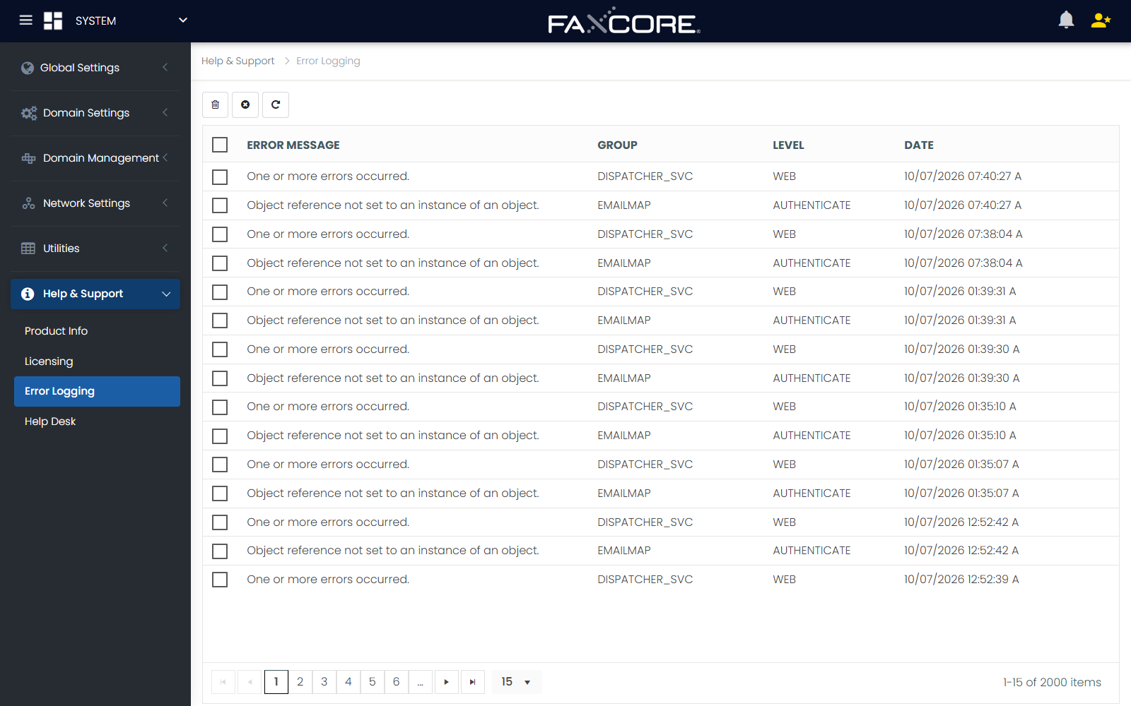 Error Log Details & Diagnostics