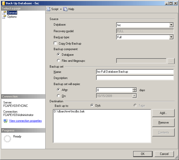 SSMS Backup Dialog