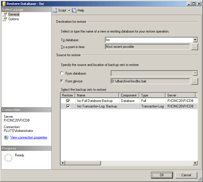 SSMS Restore Database Dialog