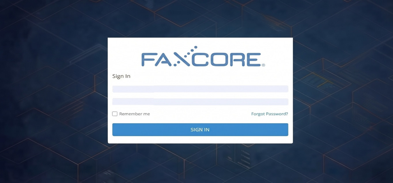 FaxCore Admin Login Screen