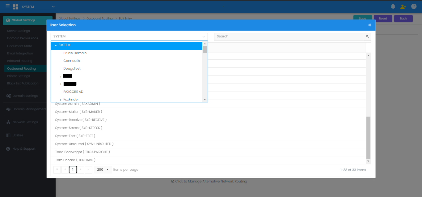 User Selection Dialog