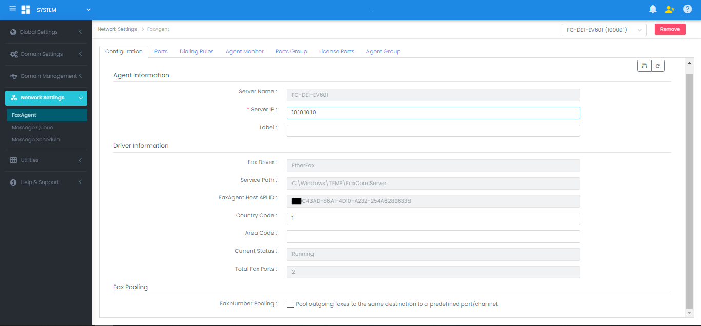 FaxAgent Regional Settings