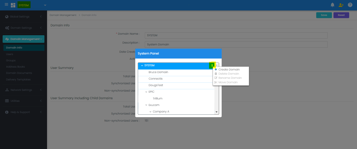 Domain Hierarchy Panel
