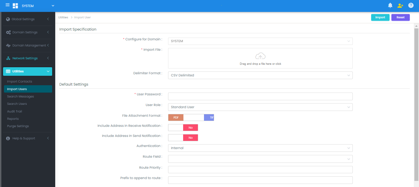Import Users Interface