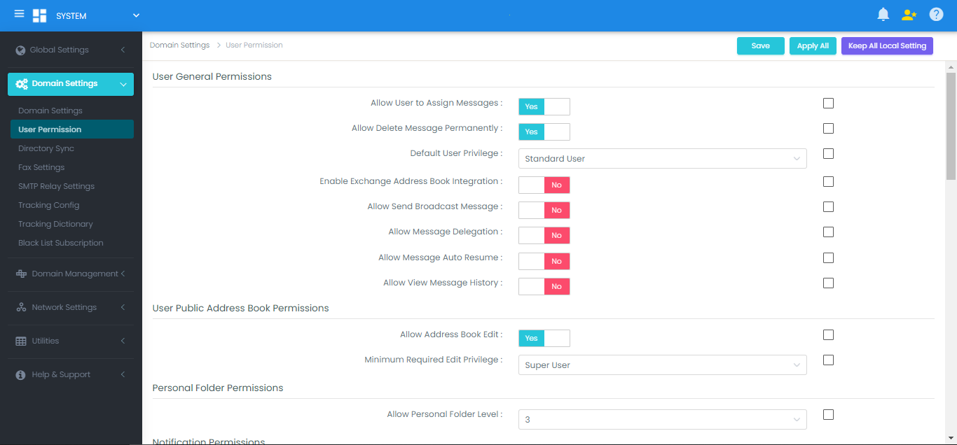 Domain Permissions View