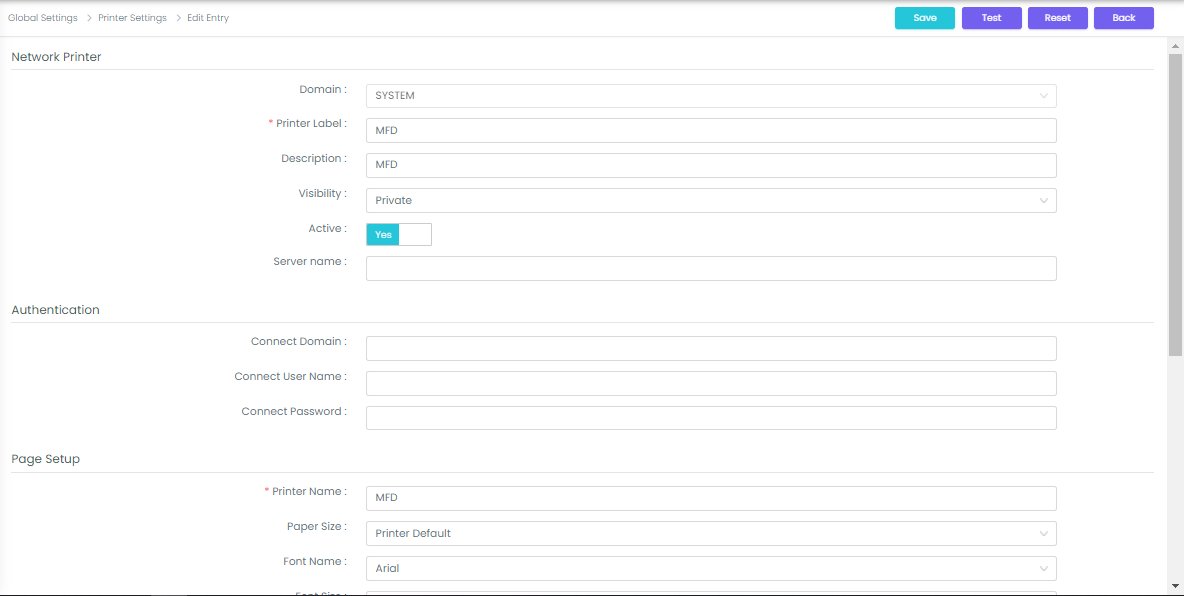 Printer Configuration Dialog