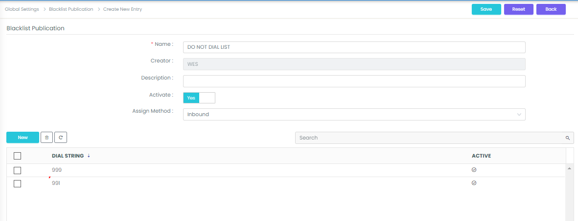 Create Blacklist Publication