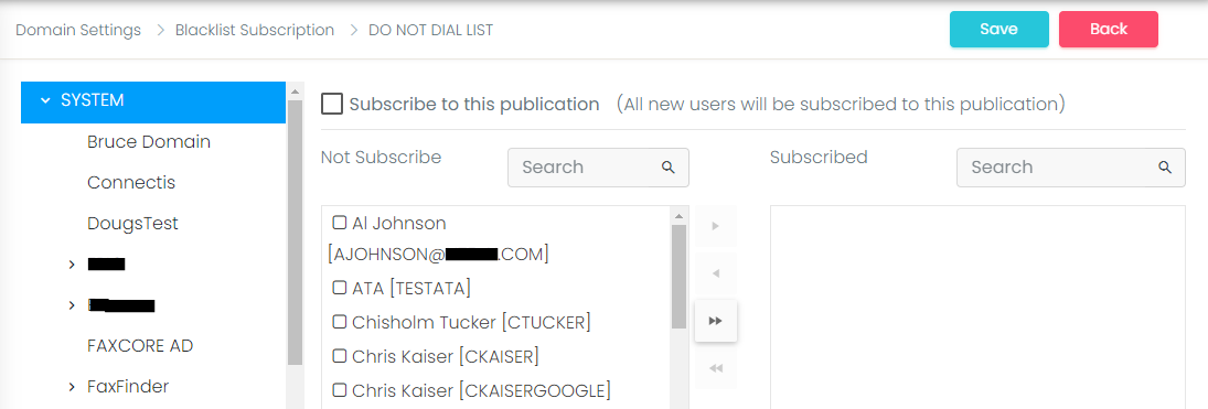 Blacklist Subscription Matrix