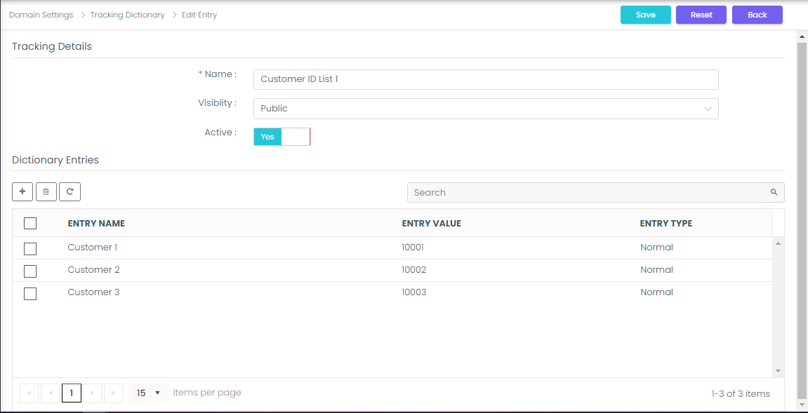 Tracking Dictionary Editor