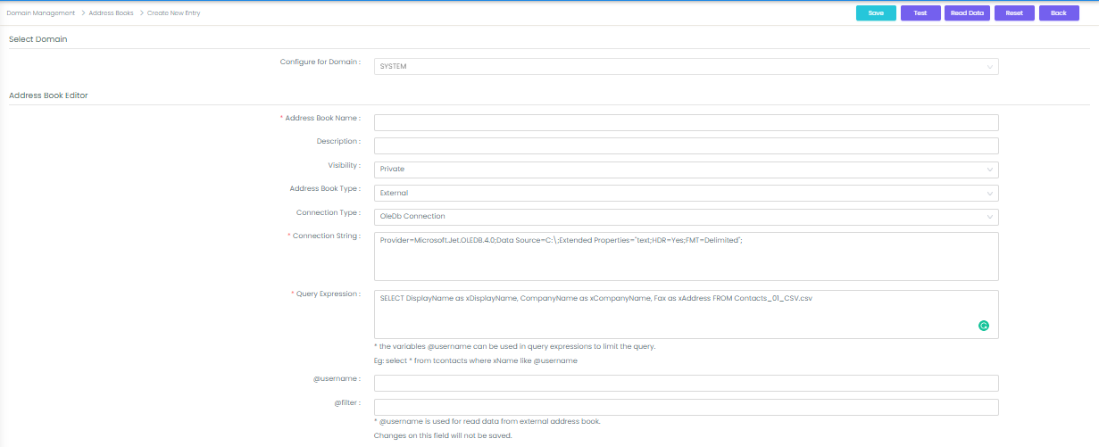 External Address Book Configuration
