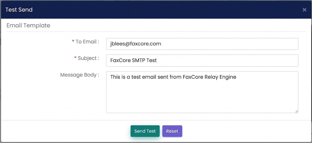 Interactive Test Send Modal